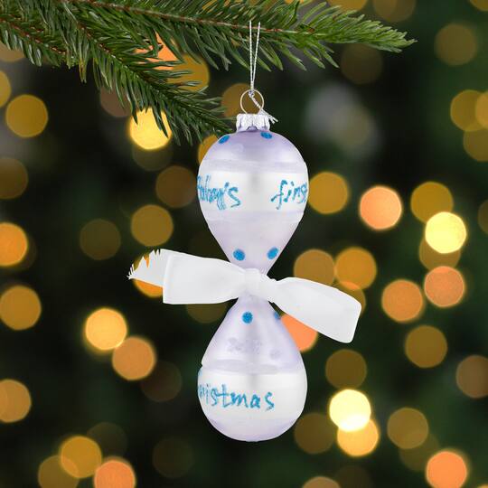 Baby Boy's First Christmas 2023 Glass Ornament - 5"
